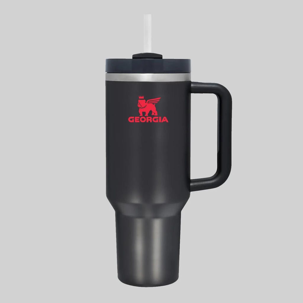 40oz Insulated Tumbler with Handle & Straw - Red & Black