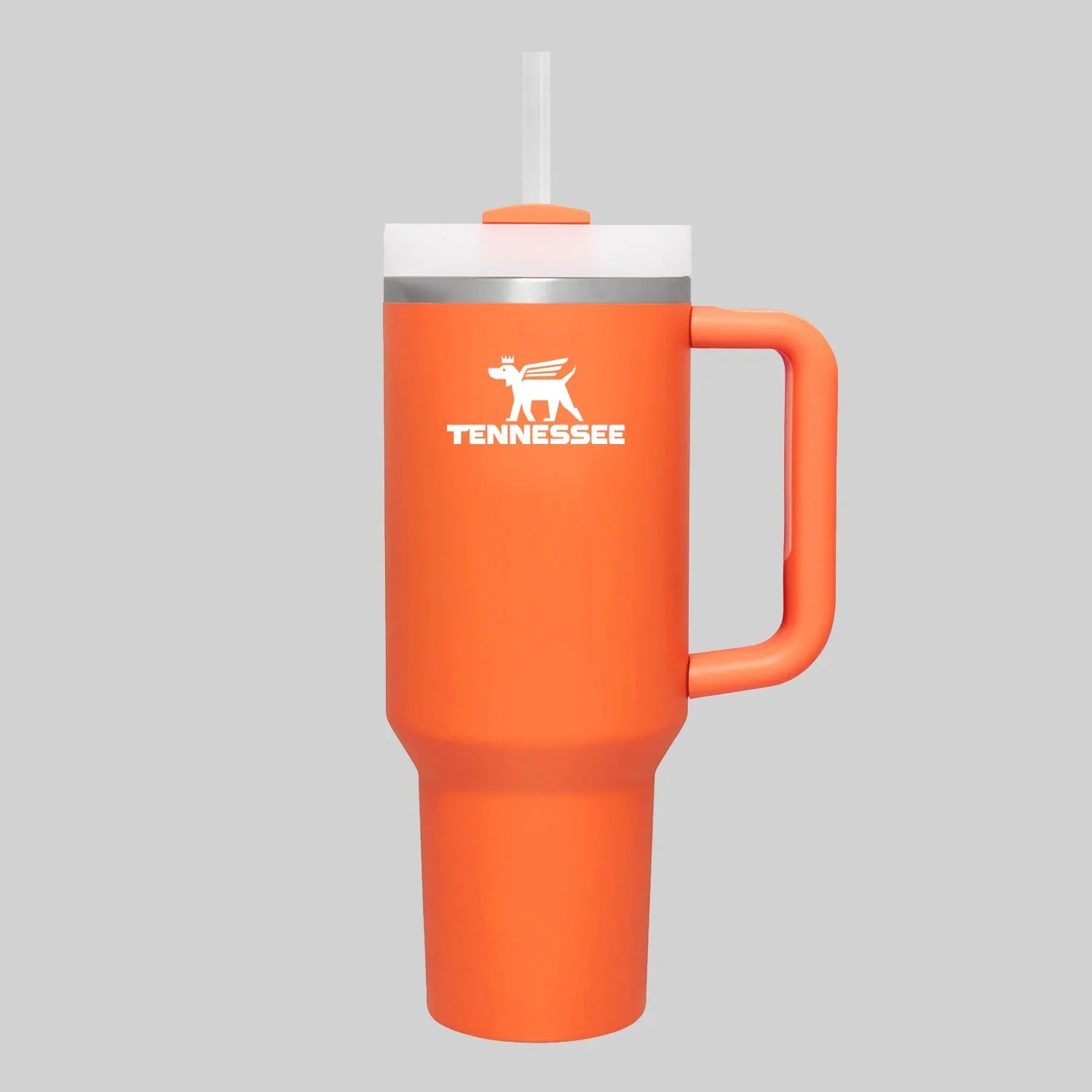 Collegiate University of Tennessee Orange Stanley Style 40oz Tumbler with Screw on 3 position lid, Handle & Straw. Vols Gifts