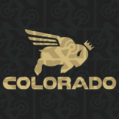 Colorado collegiate logo featuring a winged buffalo with a crown on a black background.