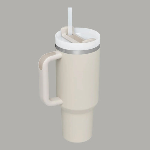 red and cream stainless steel tumbler for sports fans and travel
