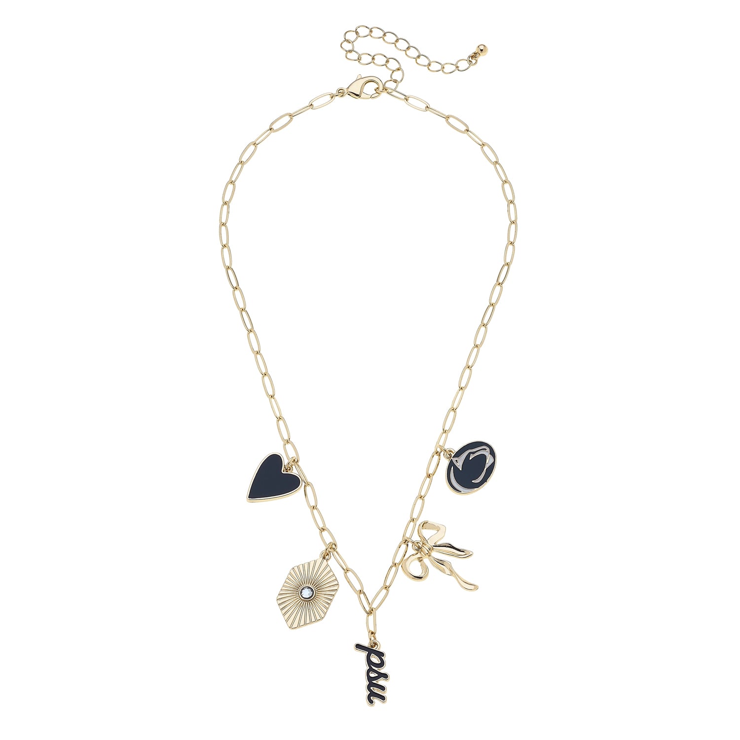 Team-inspired navy white charm necklace with gold enamel accents