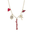 Red and gold gameday charm necklace with paperclip chain styling
