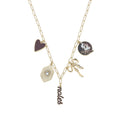 Garnet and gold charm necklace with gold paperclip chain gameday jewelry
