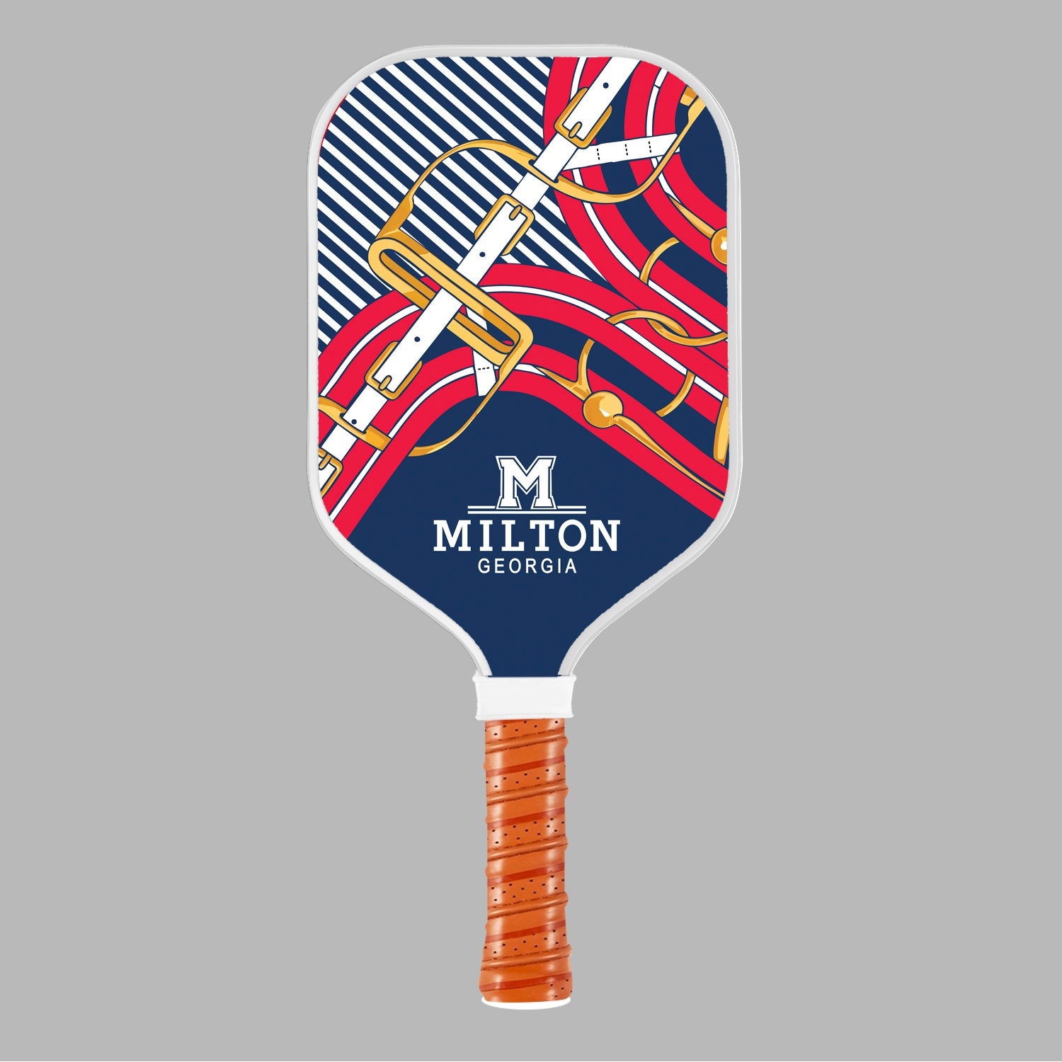 Milton Eagles luxury pickleball paddle featuring red and navy heritage-inspired design and carbon fiber surface