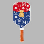 Milton Eagles Pickleball Paddle in red and navy design with star patterns and a gold handle.