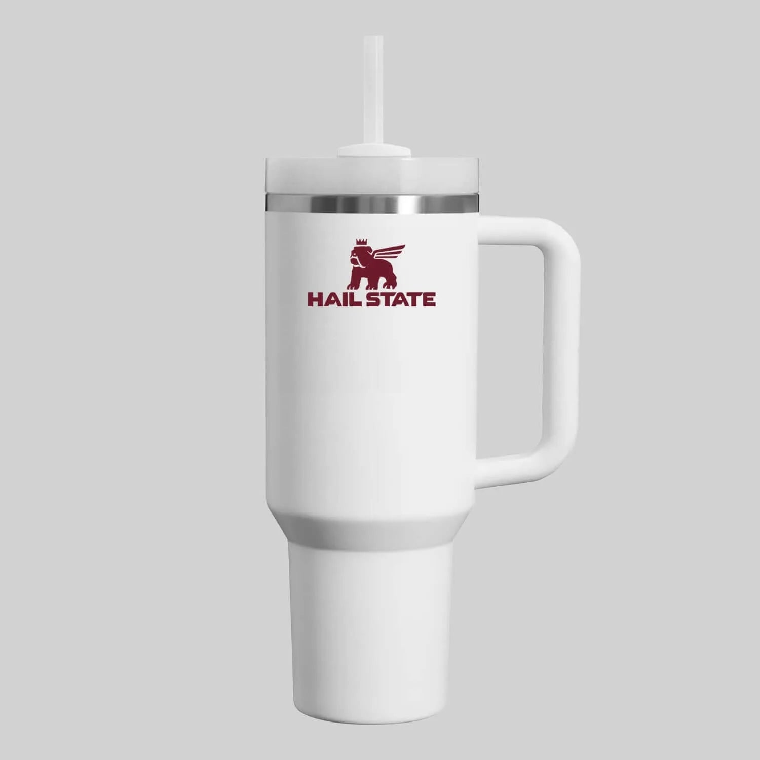 Collegiate Mississippi State Stanley Style 40oz Tumbler with Screw on 3 position lid, Handle & Straw