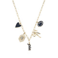 Navy and white charm necklace with gold paperclip chain gameday jewelry