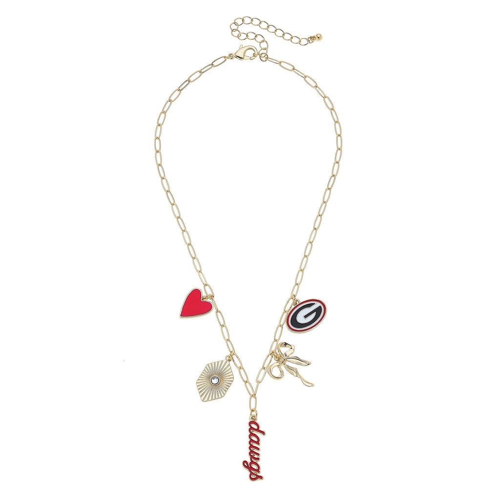 Gameday necklace featuring layered charms on a gold chain, perfect for sports fans on game day.